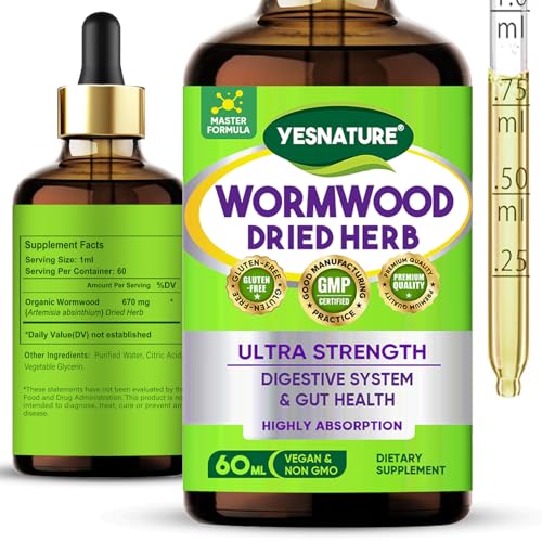 Wormwood, Wormwood Organic Tincture – Herbal Cleanse & Gut Detox Support – Natural Digestive Health Supplement – Alcohol-Free, Plant-Based, Made in USA – 60 ml
