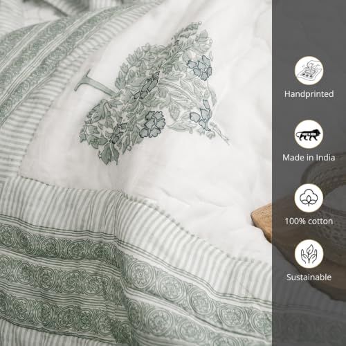 Image of Peepul Tree Hand Printed 100% Cotton Malmal Quilt 90x108 Inches