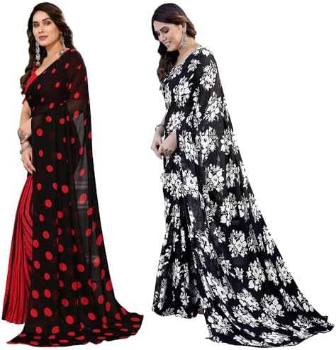 Printed Georgette Saree With Blouse Piece Combo Pack of 2 Combo (Combo_Md_1610_2_1742_6)_A14795