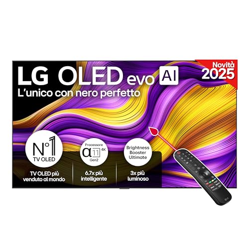 LG OLED evo AI G5 TV 83 pollici, Smart TV 4K, Staffa a muro inclusa, Processore α11 Gen2, Brightness Booster Ultimate, webOS con AI, Dolby Vision e Atmos, VRR e GSYNC 4K@165Hz, OLED83G54LW 2025