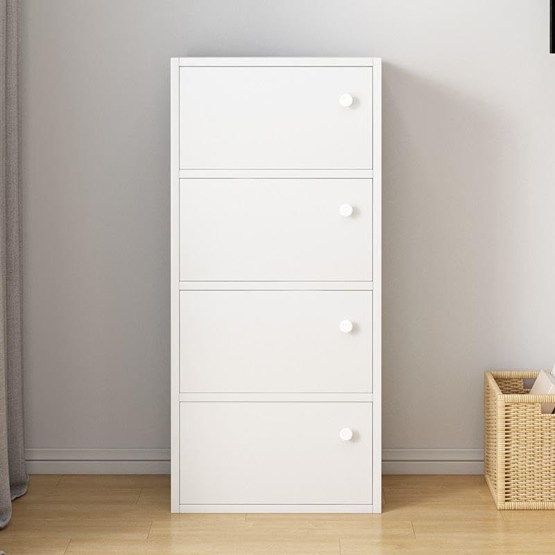 Image of 4-Door Morden Wooden Collapsible Wardrobe for Storage /Space Saving Wooden Wardrobe with Doors /Collpsible Storage Organiser /Living Room - (White, 4 Layer)