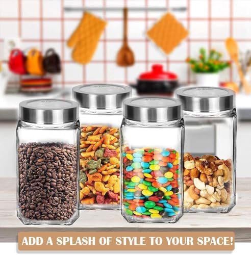 Image of Cube Storage Glass Jar, Set of 6, 1000 ml Each, Transparent, BPA Free, Multipurpose Kitchen Organizer