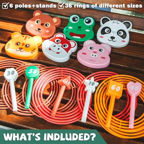 Animal Ring Toss Game Toy Set for Kids, 6 Targets Stands & 36 Rings Combo, Indoor Outdoor Party Yard Family Adults Activity, Holiday Present Birthday Gift for Toddlers Boys Girls Child Ages 3+ - Image 3