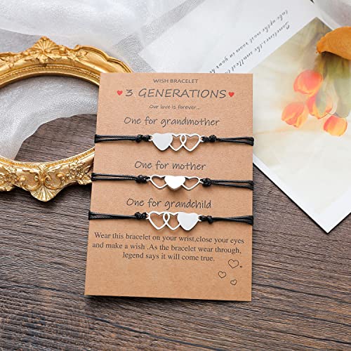 YALLNASL Mothers Day Birthday Gifts for Grandma Mom Daughter Matching Heart Bracelets for 3 Generations Bracelet Set for Mom and Daughter Grandmother Granddaughter Generation Gift2