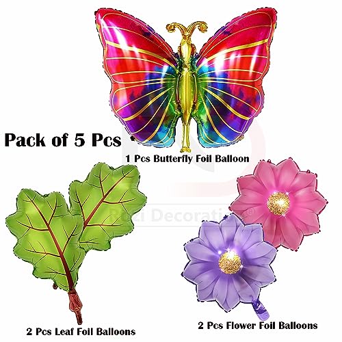 Image of Rozi Decoration Butterfly Foil Balloons For Birthday, Baby Shower, Anniversary Party, Kids Party Decorations Set Of 5 Pcs Butterfly Birthday Decorations For Girls - Multicolor
