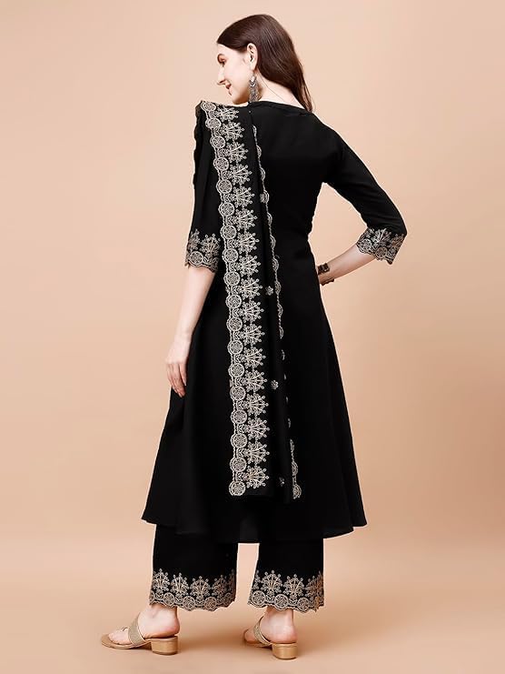 Kurta Set for Women Silk Embroidered Anarkali Kurta Set for Women with Palazzos and Dupatta