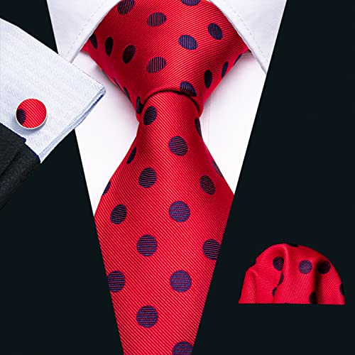 Image of Barry.Wang Ties for Men Silk Tie Sets Polka Dot Woven Necktie Pocket Square Cufflinks Business Wedding