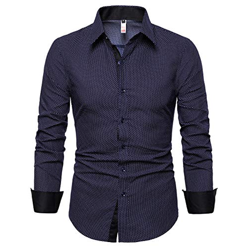 Camisa masculina Manwan walk de manga comprida com ajuste regular, camisa casual, Azul marinho
