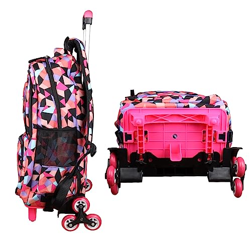 Rolling Backpack for Girls Trolley School Bag Wheels Backpack Luggage Waterproof Climbing Stairs (Black with Six Wheels)3