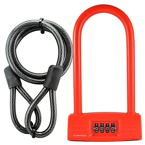 Lumintrail Bicycle Combination U-Lock 14mm with Mounting Bracket and Optional 4-Foot Braided Steel Security Cable