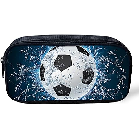 Biyejit Portable Pencil Pen Case Water Soccer Print Stationery Storage Bag Pouch Purse for Teenage Boys Student Cover