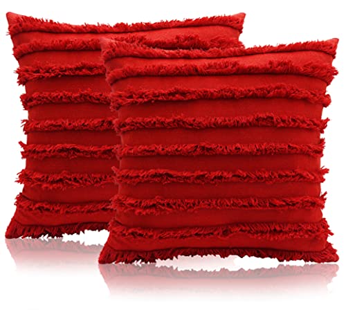 Image of mosey Red Cushion Cover 20x20 inch | Set of 2 | Red Cushion Covers 20 inch x 20 inch | Throw Pillow Cover for Decoration Gift Decor