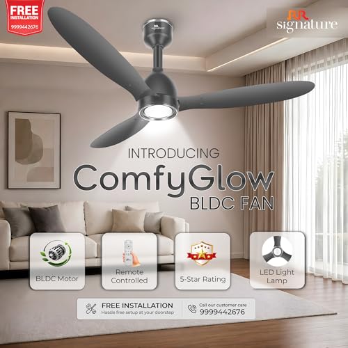 Image of RR Signature COMFYGLOW 1250mm BLDC Underlight Ceiling Fan with 100% Pure Copper Motor - 35W | 350 RPM High Speed | Remote Control & LED Light | 3 Light Modes | 3 Year Warranty - Venetian Grey