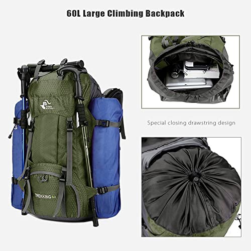 Bseash 60L Waterproof Lightweight Hiking Backpack With Rain Cover,Outdoor Sport Travel Daypack For Climbing Camping Touring (Army Green) #TOP3