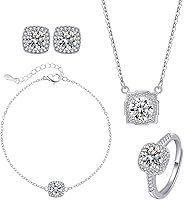 CCBFY 4PCS Cubic Zirconia Wedding Jewelry Set: Necklace, Earrings, Tennis Bracelet & Open Ring for Bride Bridesmaids