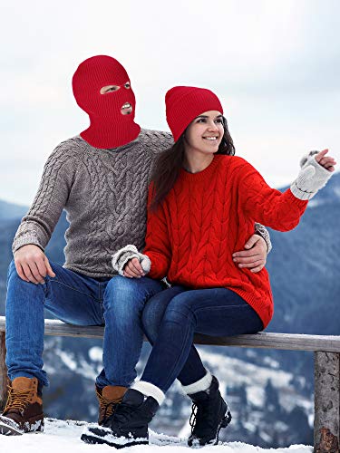 Image of SATINIOR 3 Holes Ski Mask Full Face Cover Outdoor Balaclava Winter Knitted Neck Gaiter for Halloween Sports Cycling
