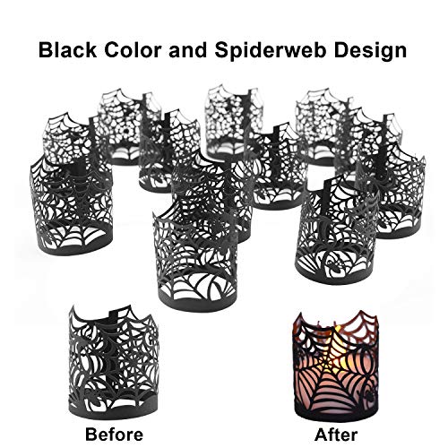 Messar Halloween Flameless Led Candle Shades - 50 Pcs, Messar Tea Light Candle Holders Candle Lampshades Hollow Out Spiderweb Paper Wrappers Table Decoration For Halloween Wedding Party  thumb #1
