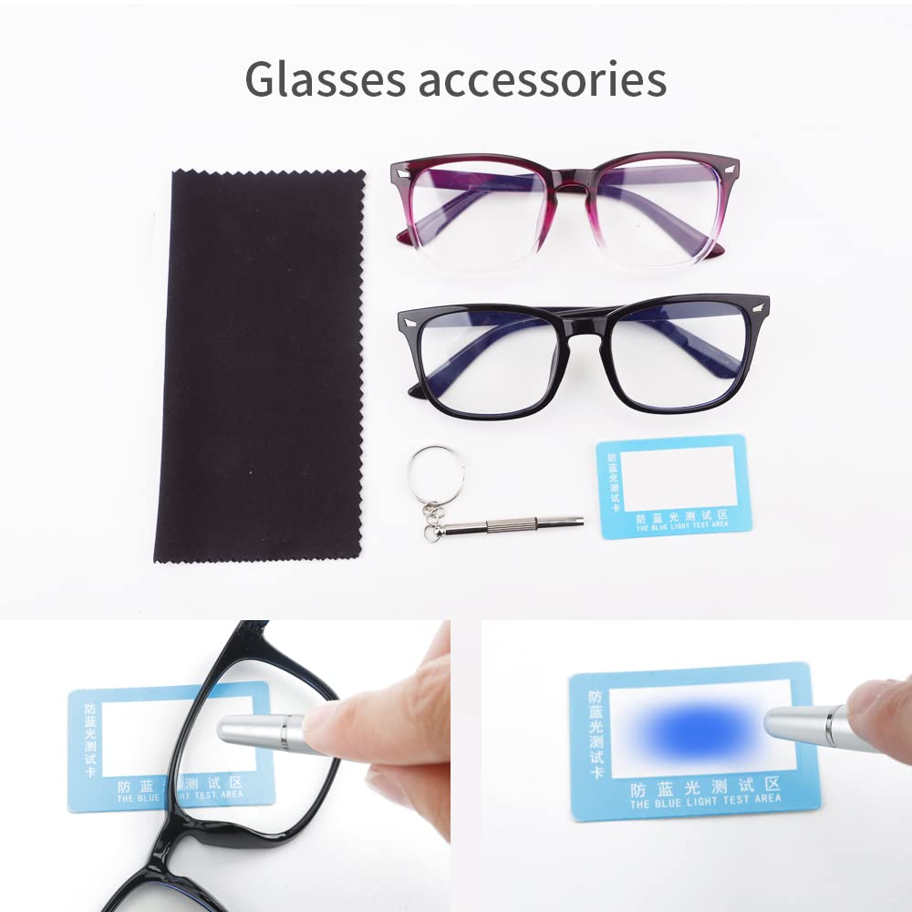 Blaulichtbrille für Damen und Herren, 2 Stück, Blaulichtbrille, quadratischer Rahmen, Blaulicht-Brille, lila schwarze Brille, Computerbrille und