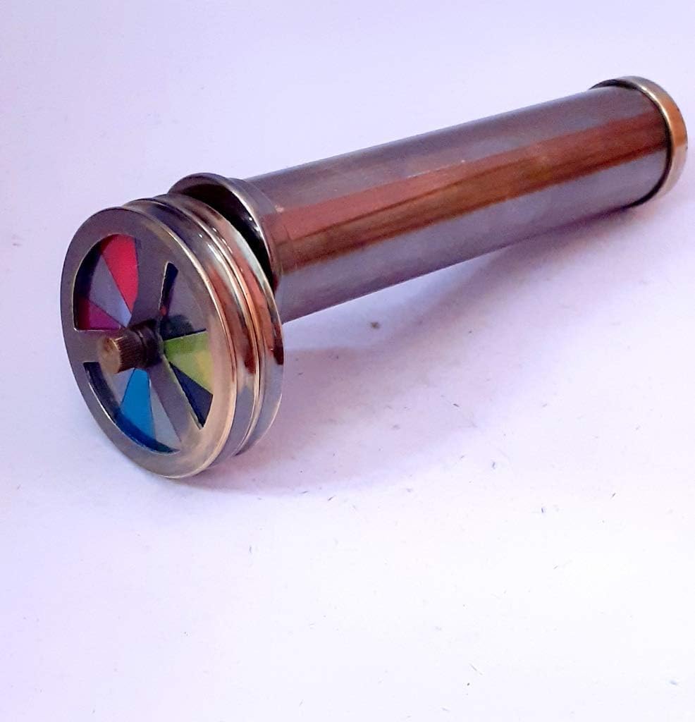 Antique Brass Kaleidoscopes, 10-Piece Lot, Vintage Rainbow Spinners, Large Double Wheel Design, 6 inch Approx