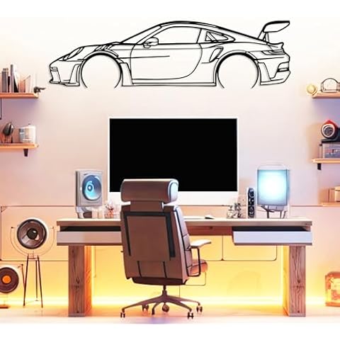 DecoSoul 911 Silhouette Metal Car Wall Art, Sports Car, Automotive Silhouette Line Decoration, Man Cave, Gift for Boyfriend and Car Lovers (Black - 15 x 4.2” inch) Cover