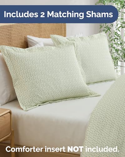 Image of Duvet Cover Cal King Size Set - Extra Soft Floral Duvet Cover 104 x 98 with 2 Pillow Shams - Comfy, Breathable Floral Bedding Set - Hotel Luxury & Fade Free with Zipper Closures & Ties - Blue Garden