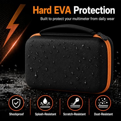 Image of Comecase Case for Fluke 87-V /88V /15B+ /17B+ Digital Multimeter | Hard Shell Carrying, Shockproof Protective Travel Storage Bag, Mesh Pocket for Accessories, Black + Orange Zipper