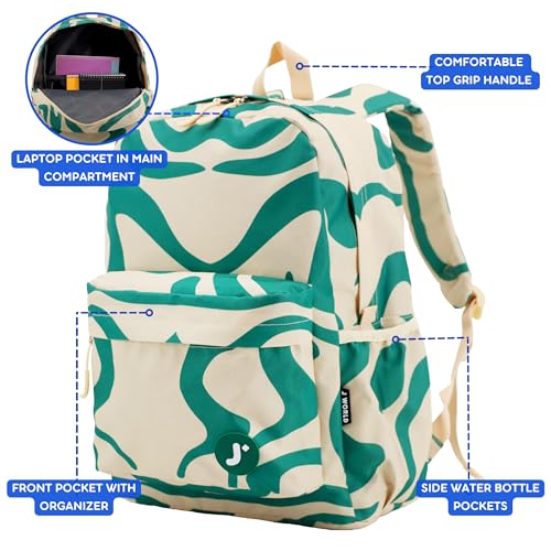 Image of J World Oz Middle School Backpack for Kids. Cute Laptop Bookbag for Girls Boys, Green Swirl