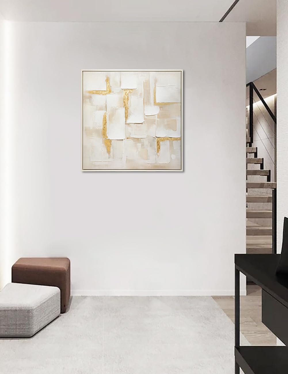 Briful 60 x 60cm Große Canvas Gemälde Abstrakte Geometrie mit Gold Wandkunst auf Leinwand