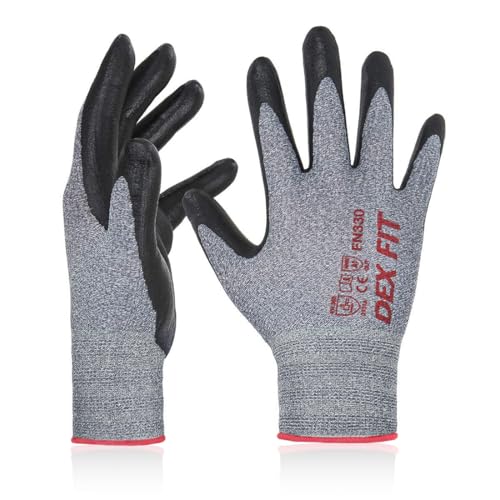 Image of DEX FIT Work Gloves FN330, 3D Comfort Stretch Fit, Power Grip, Durable Foam Nitrile Coated, Smart Touch, Thin & Lightweight, Machine Washable, Grey 11 (XXL) 3 Pairs