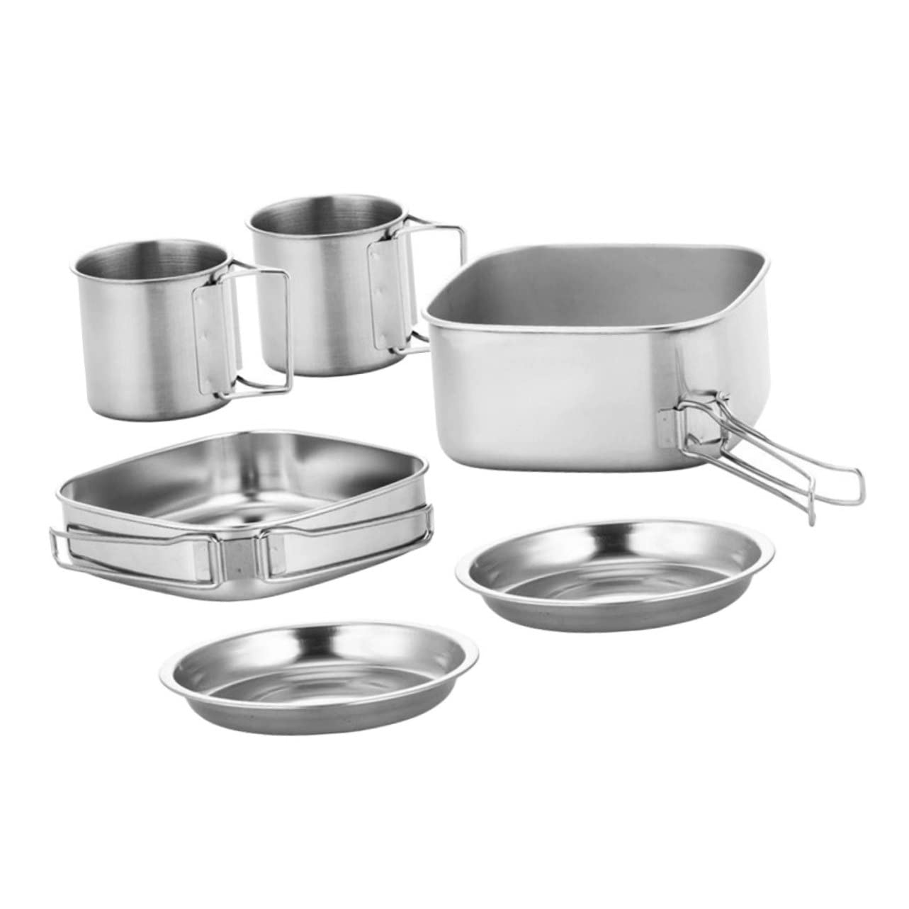 POPETPOP Set de Casserole Pliable Portable en Acier Inoxydable pour Camping | Poêle et Assiettes Rondes, Gobelets Inclus, Format Léger à Emporter pour Randonnée et Pêche