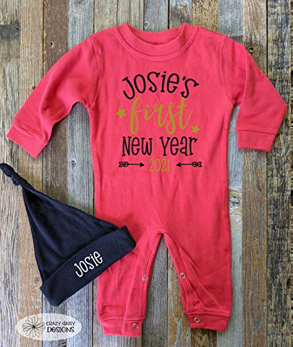Baby's First New Year Outfit Romper Onesie, Personalized PJs Pajamas4