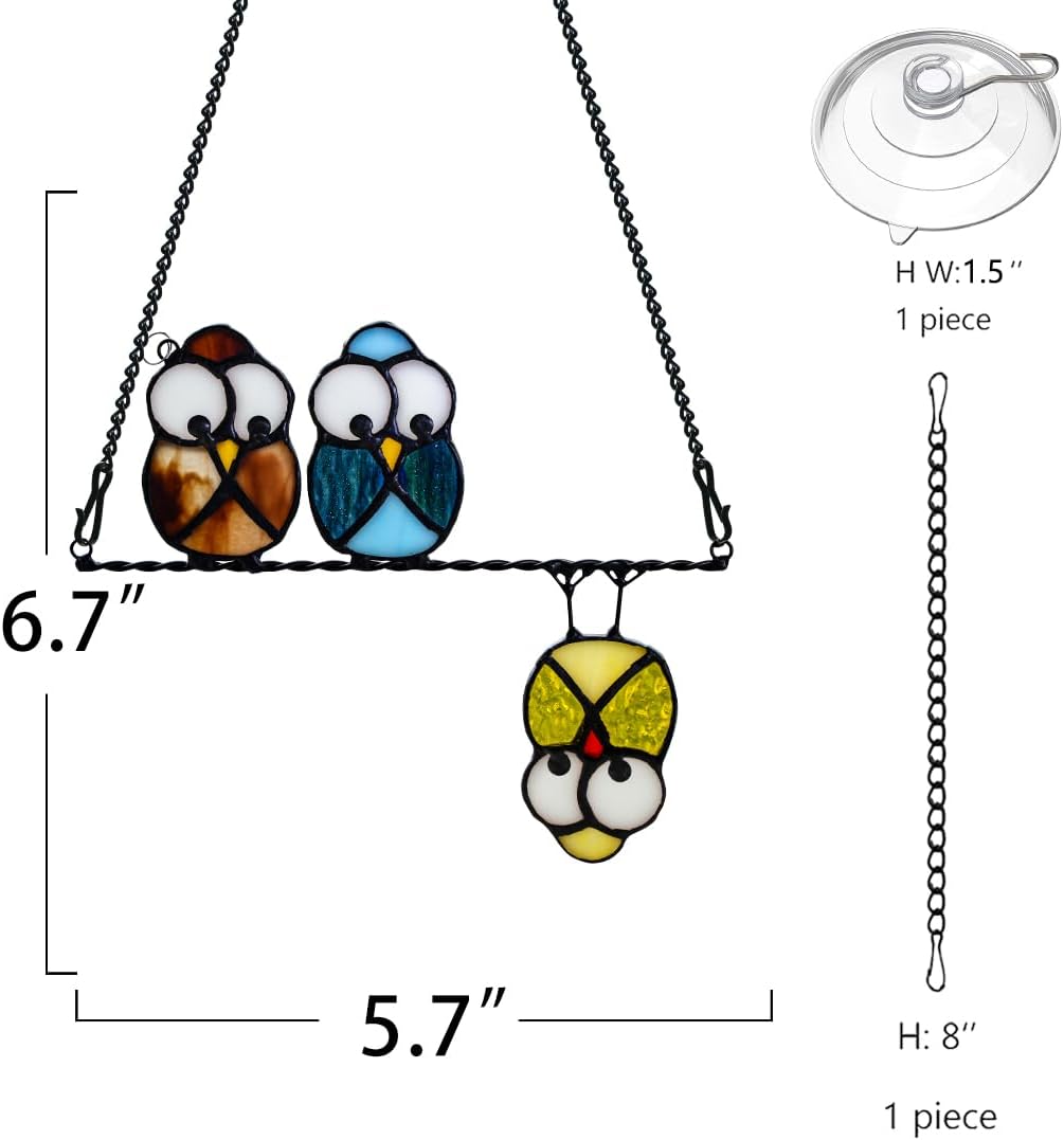 Owl Bird Gifts for Bird Lovers Stained Glass Suncatchers for Windows,Birds Decor Stained Glass Window Hangings,Owls Ornament Housewarming Gift Owls Gifts for Women Owl Lover - Image 6