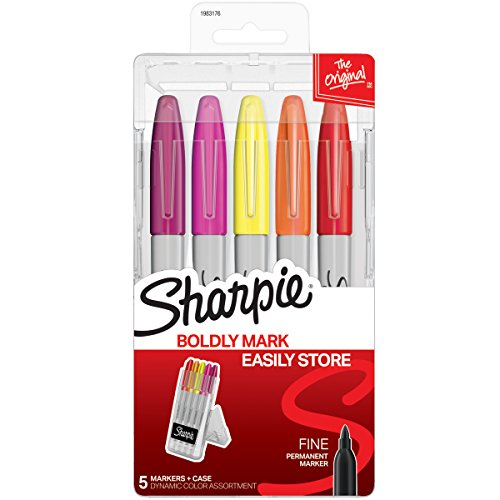 Sharpie Permanent Markers with Storage Case, Fine Point, Dynamic Colors, 5 Count