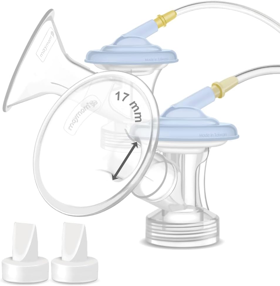 Maymom MyFit Flange Set 17mm Small Shield Tube Valve Base Connector Compatible with Medela Pump in Style Maxflow Pro Pro+ Breast Pump Not Original Medela Pump Parts Replace PersonalFit Flex