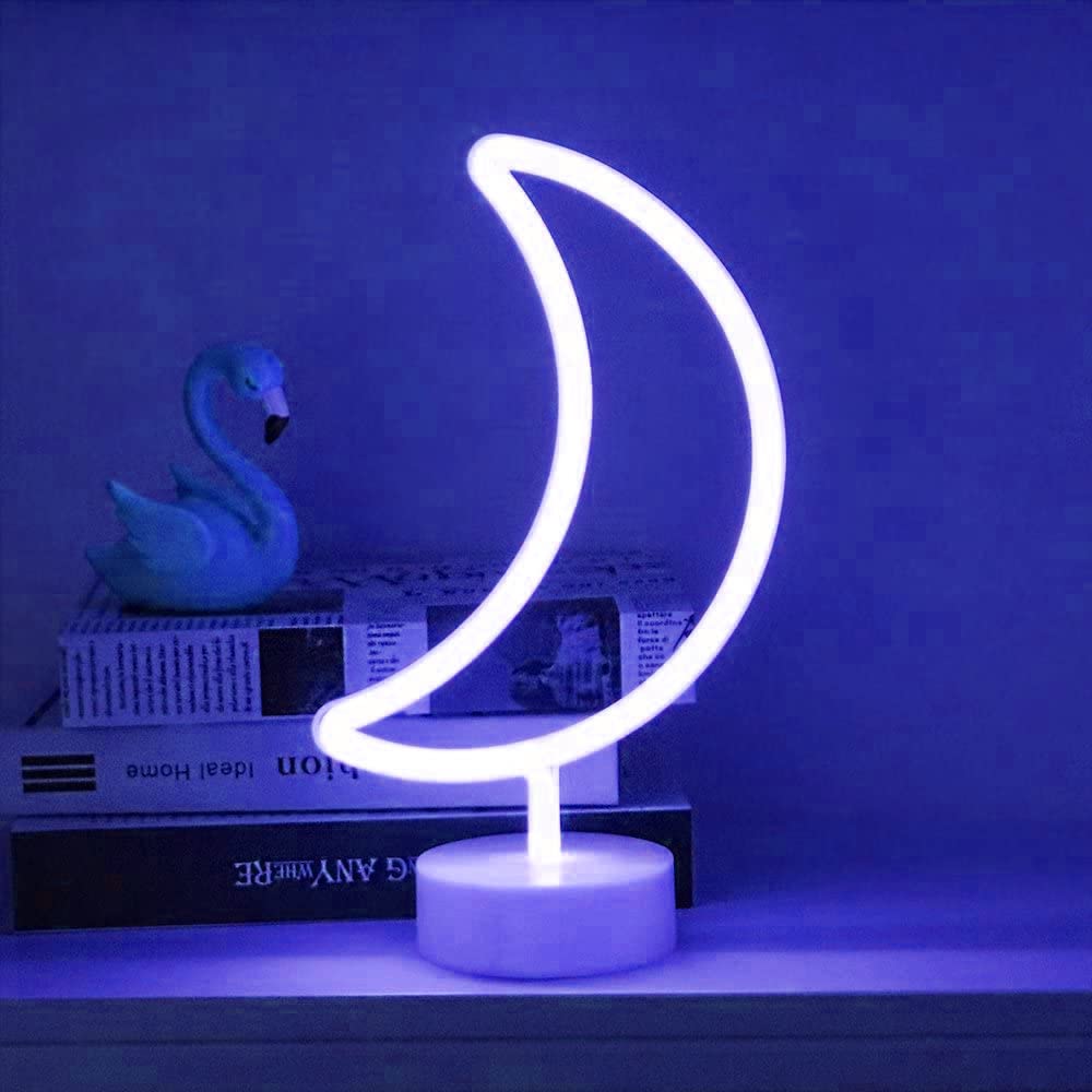 ABLIN Neon Night Light, LED Neon Signs Night Light Neon Lights Battery USB Operated LED Neon Light Signs for Kids Bedroom (Moon Blue)