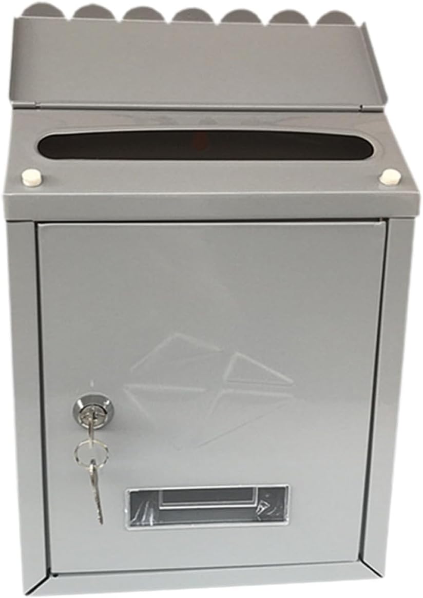 Vintage Style Locking Wall Mount Mailbox for Home, Silver Tinplate Metal Rainproof Outdoor Letter Box with Key Lock, Weather Resistant Garden Mailbox for Residential Use