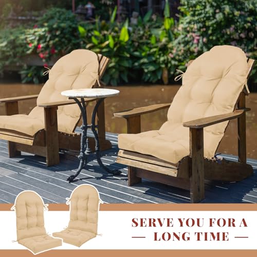 Image of Geelin 4 Pcs Outdoor Patio Chair Cushion Thick High Back Adirondack Chair Cushion Tufted Weather & Fade Resistant Anti-Slip Outside Rocking Chairs Pads with Ties 44 x 19 x 4 Inch (Beige)