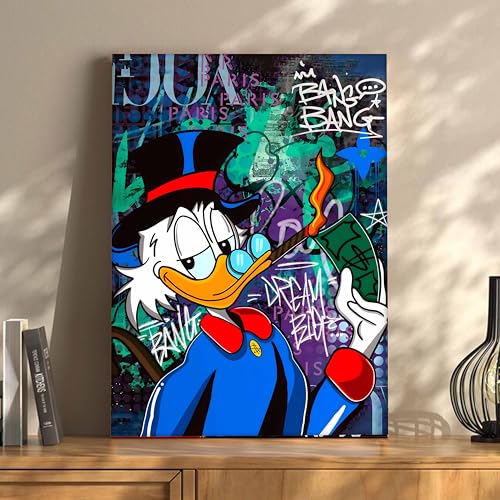 Image of PAINTINGMANTRA Money & Success Pop Art Canvas Print, Street Style Millionaire Duck Cash, Modern Urban Decor for Office & Man Cave, Canvas print Ready to Hang - 41x56 cm