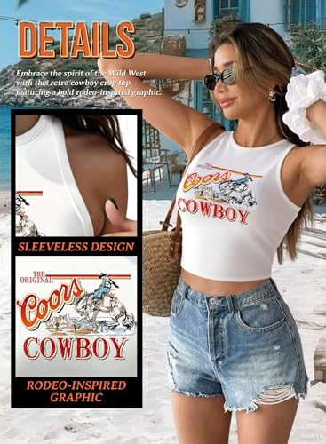 Women Cowboy Rodeo Tank Tops – Coastal Cowgirl Outfit Western Country Music Vintage Crop Tee Summer Concert Shirt3