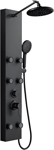 Miniatura 9 de ROVOGO Sistema de panel de ducha con 6 chorros corporales, ducha de lluvia autolimpiante y de mano, columna de torre de ducha de acero inoxidable