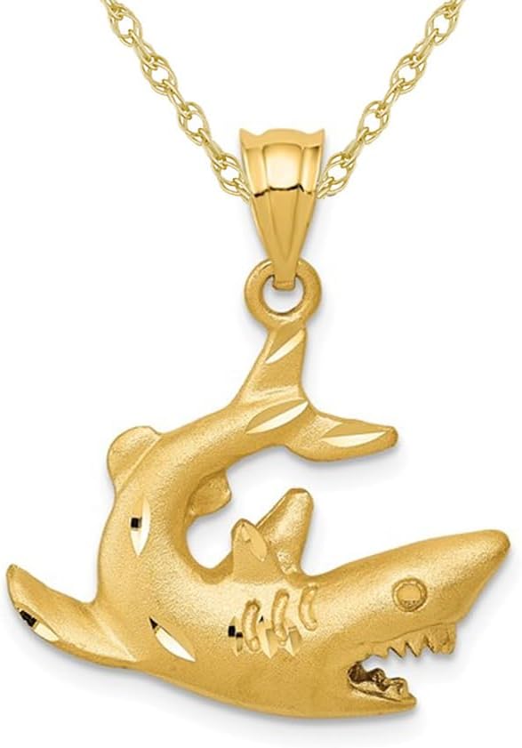 Shark Charm Pendant Necklace in 14K Yellow Gold with Chain