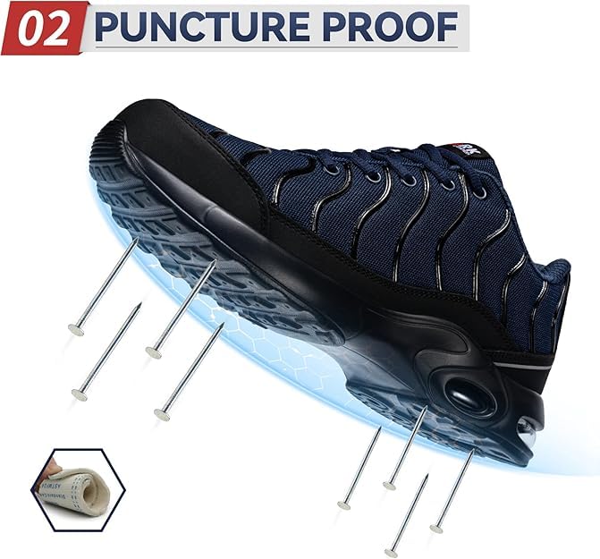 Image of LARNMERN Cushioned Steel Toe Shoes for Men Safety Toe Tennis Sneakers | Breathable ASTM Wide Toe Lightweight Puncture Proof Fashional Style Comfort Slip Resistant