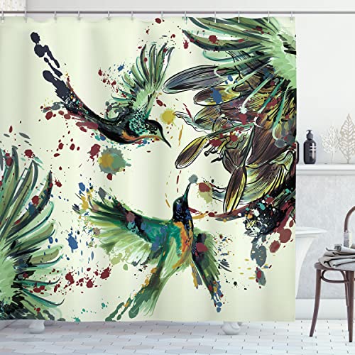 Ambesonne Hummingbird Shower Curtain, Art Lily Flowers Birds and Color