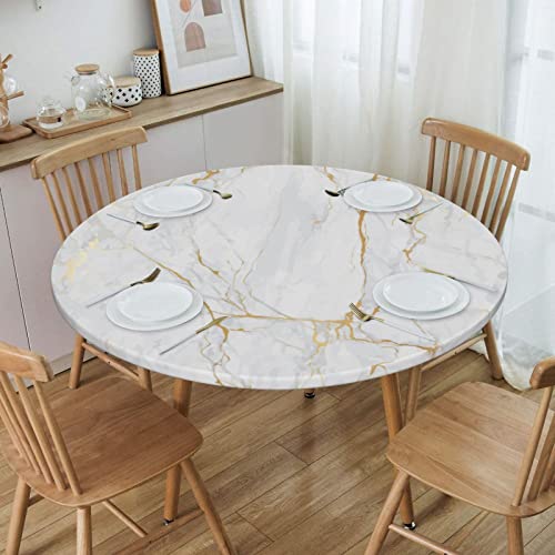 Fiokroo White Marble Pattern Tablecloth With Elastic Edge, Round Table Cloth Washable Reusable Table Cover For Kitchen Dining Party Picnic, Medium #TOP6