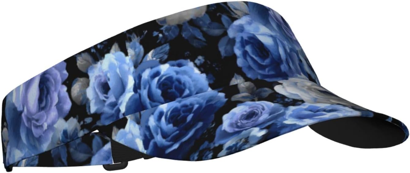 (Blue Flower Floral Pattern Roses) Adult Sun Visor Hat Adjustable Open Top Sports Cap Breathable for Men Women Beach Vacation Essentials