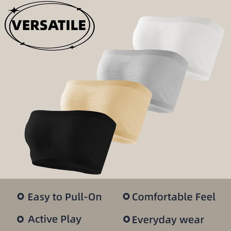 Women's Strapless Bras Seamless Stretchy Bandeau Non-Padded & Comfort Fit,4 Pieces in Multi Color - Image 4