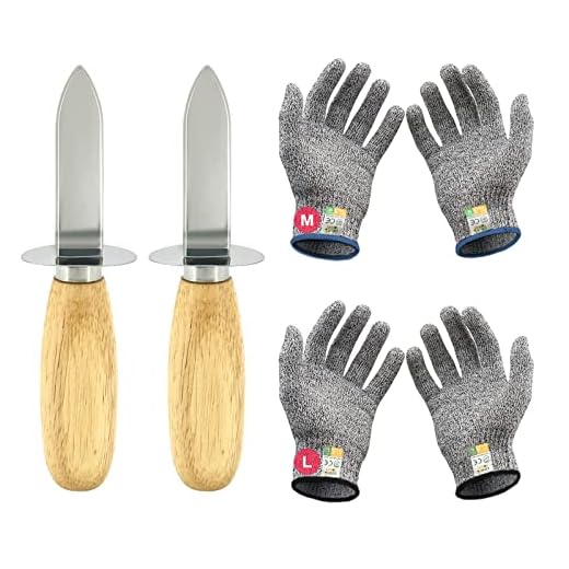 MYBMHTNB Oyster Shucking Knife Set of 2 Stainless Steel Oyster Knifes and 2 Pairs Level 5 Cut-Resistant Gloves，Oyster Knives Suitable for All Kinds of Shells and Oysters Shucking