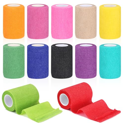 12 Rouleaux Bandage Autoadhésif 7,5cm x 4.5m,Bandage Cohésif Élastique, Pansements Auto-Adhésif non Tissé, pour Doigt, Poignet, Cheville, Animaux