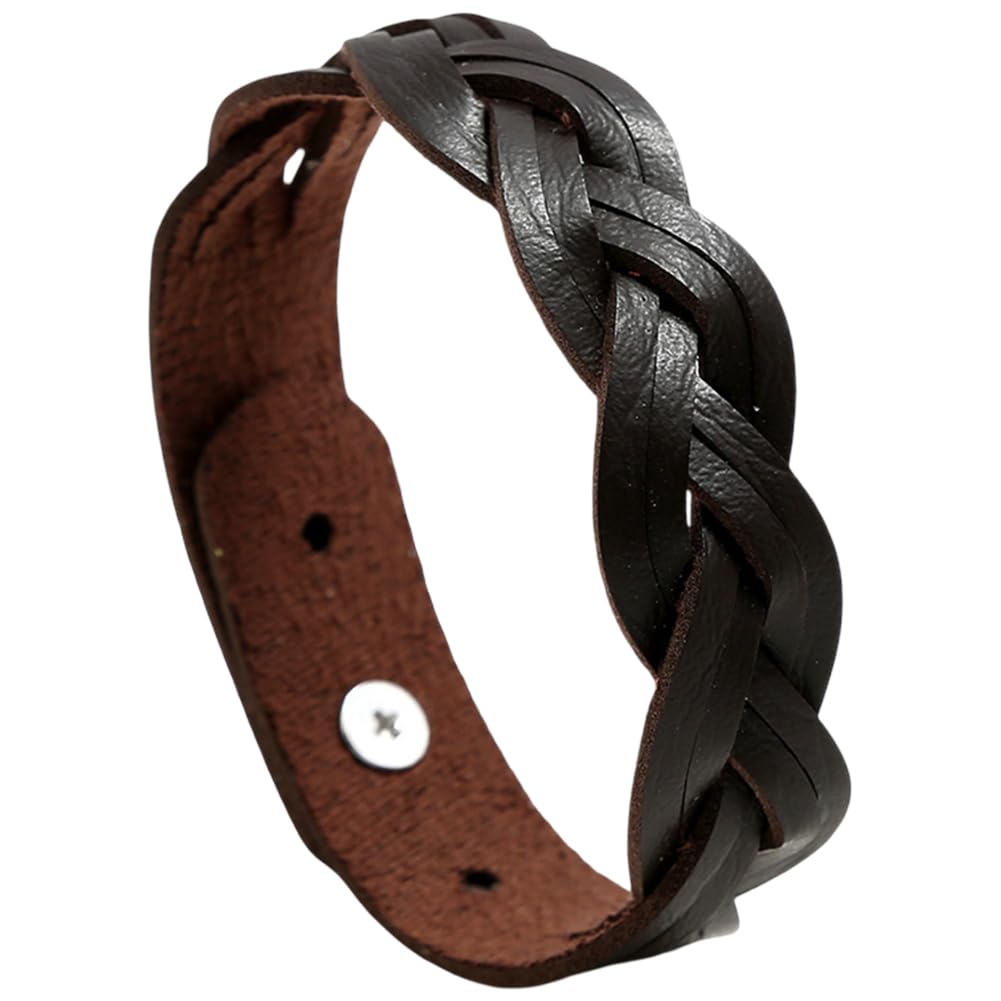 BEAMARKER BEAMARKER Pulsera de Cuero Trenzado Hecha A Mano, Estilo Rock, Unisex, Estilo Punk, Gótico, Ajustable, de Piel Sintética, con Fornitura de Aleación para Hombres Y Mujeres (Marrón Coco).