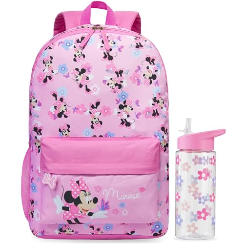 Get Trend Minnie Mouse Mochila Infantil con Botella Agua 500 ml, Mochila Escolar Niña con Cremallera y Botella Sin BPA, Regalo Niña (Rosa Minnie)